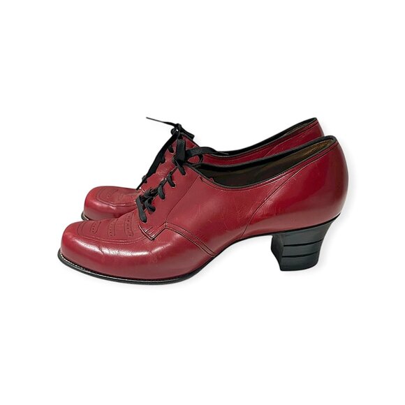 Vintage 1940s Red Leather Oxford Heels Arch-Heel Cushioned Insole 7.5 - Picture 3 of 15